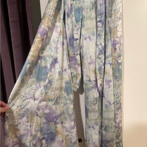 12th Tribe Watercolor Wide-Leg Satin Pants – Size S - Like New